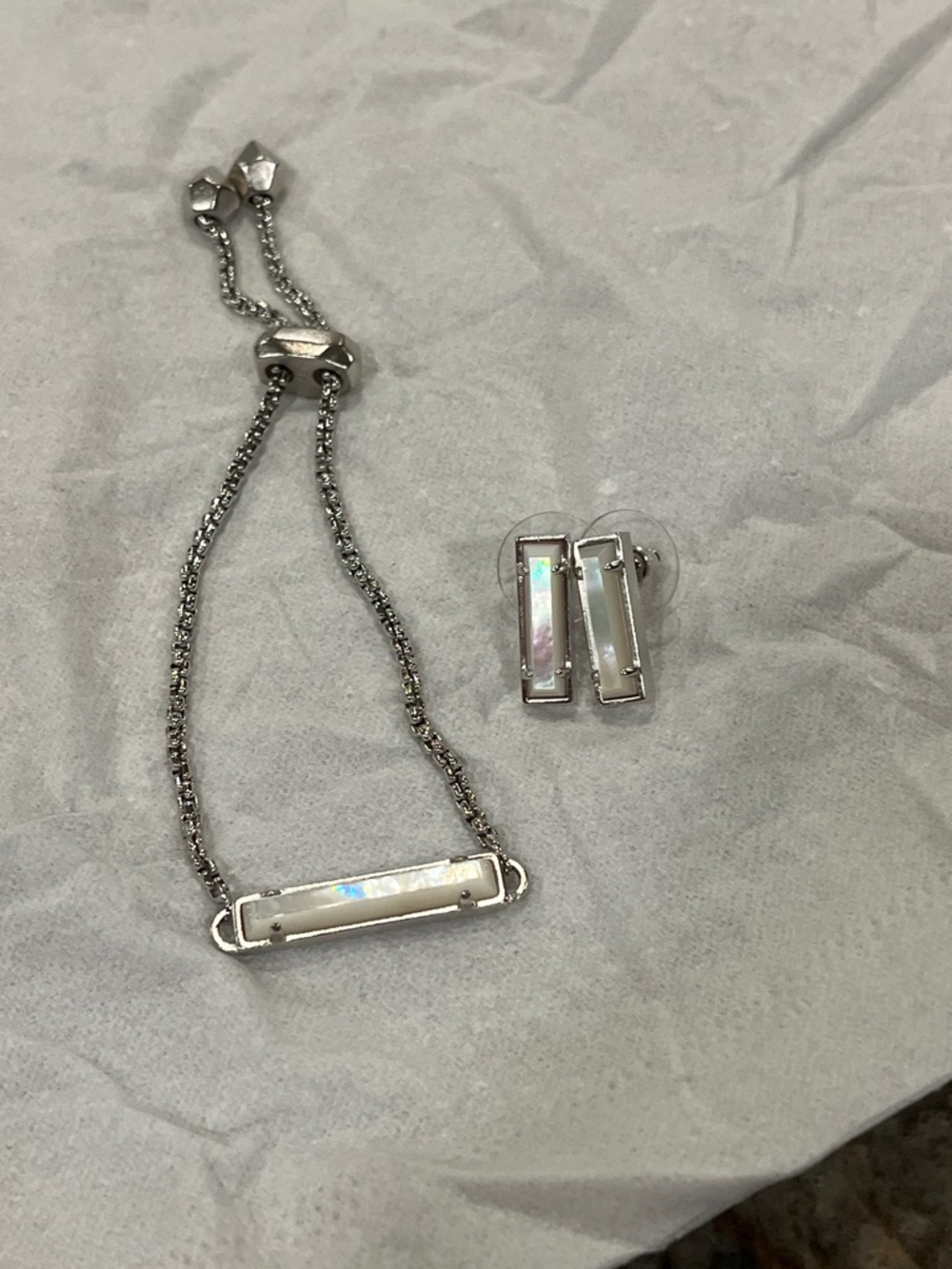 Kendra Scott Sterling-Tone Bar Bracelet & Stud Earrings with Iridescent Inlay